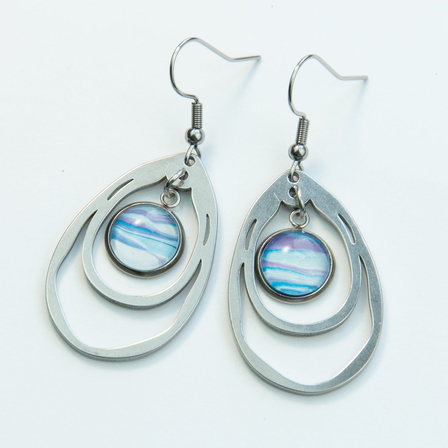 Skyscape Painted Double Drop Silver Pennant Earrings (108-S)