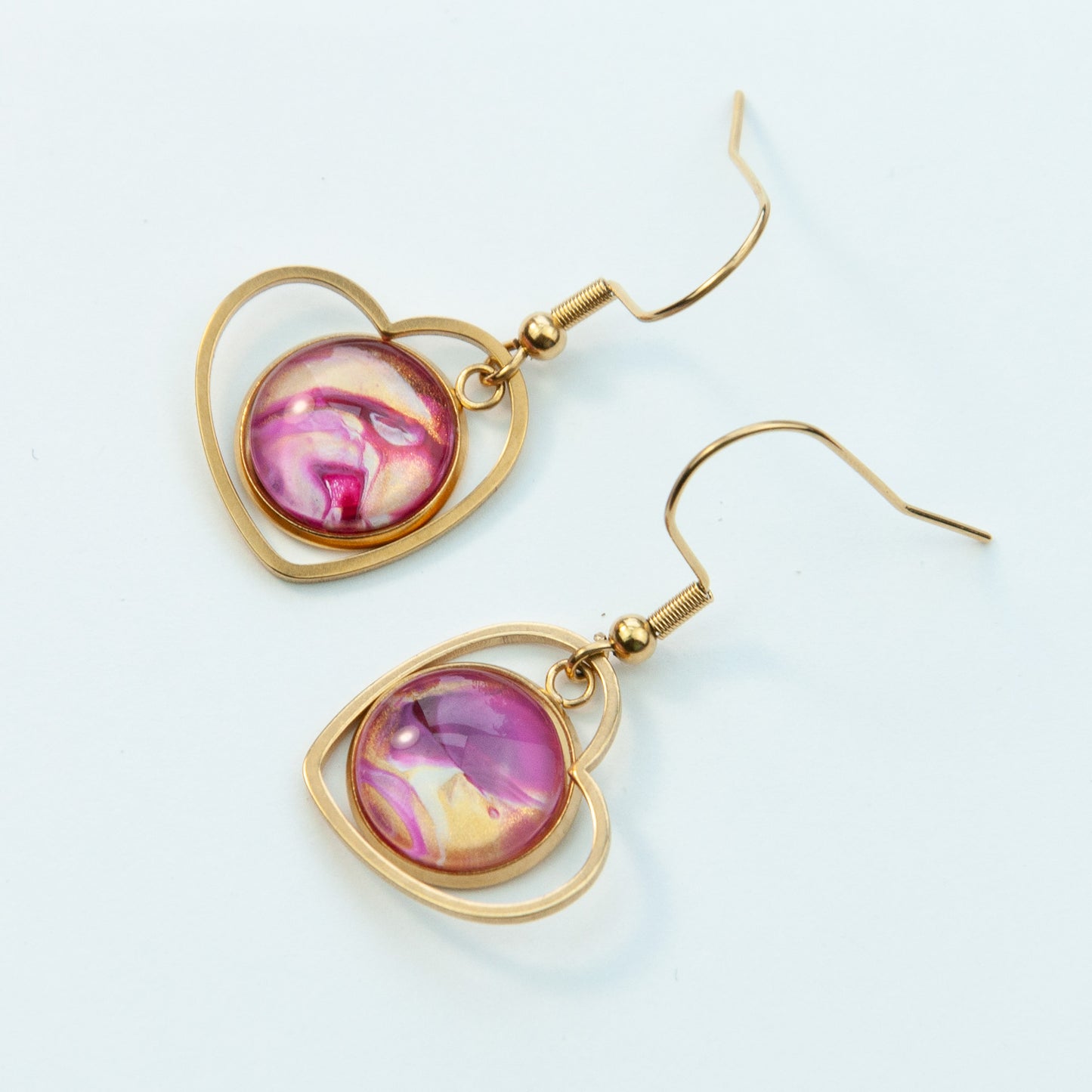 Pink and Gold Heart Earrings (105-G)