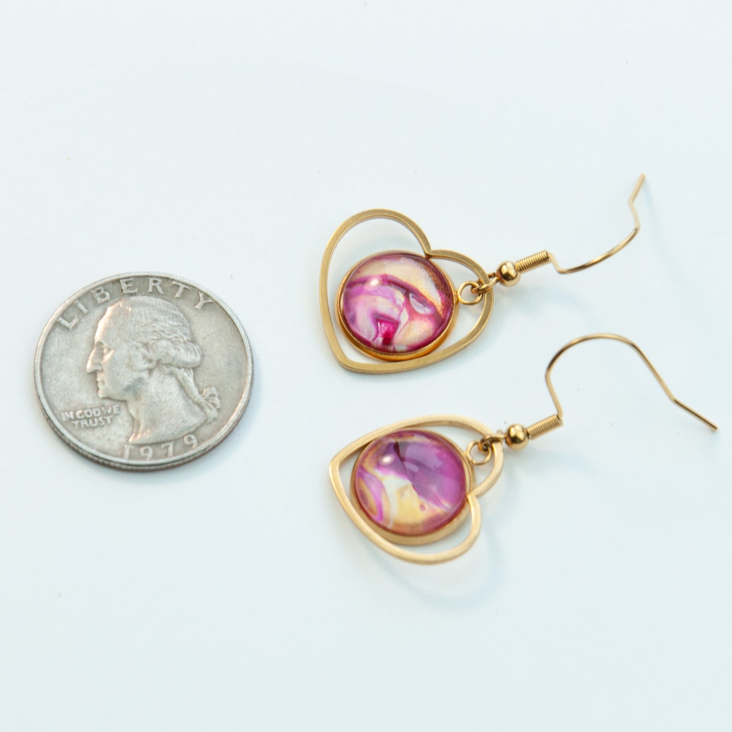 Pink and Gold Heart Earrings (105-G)