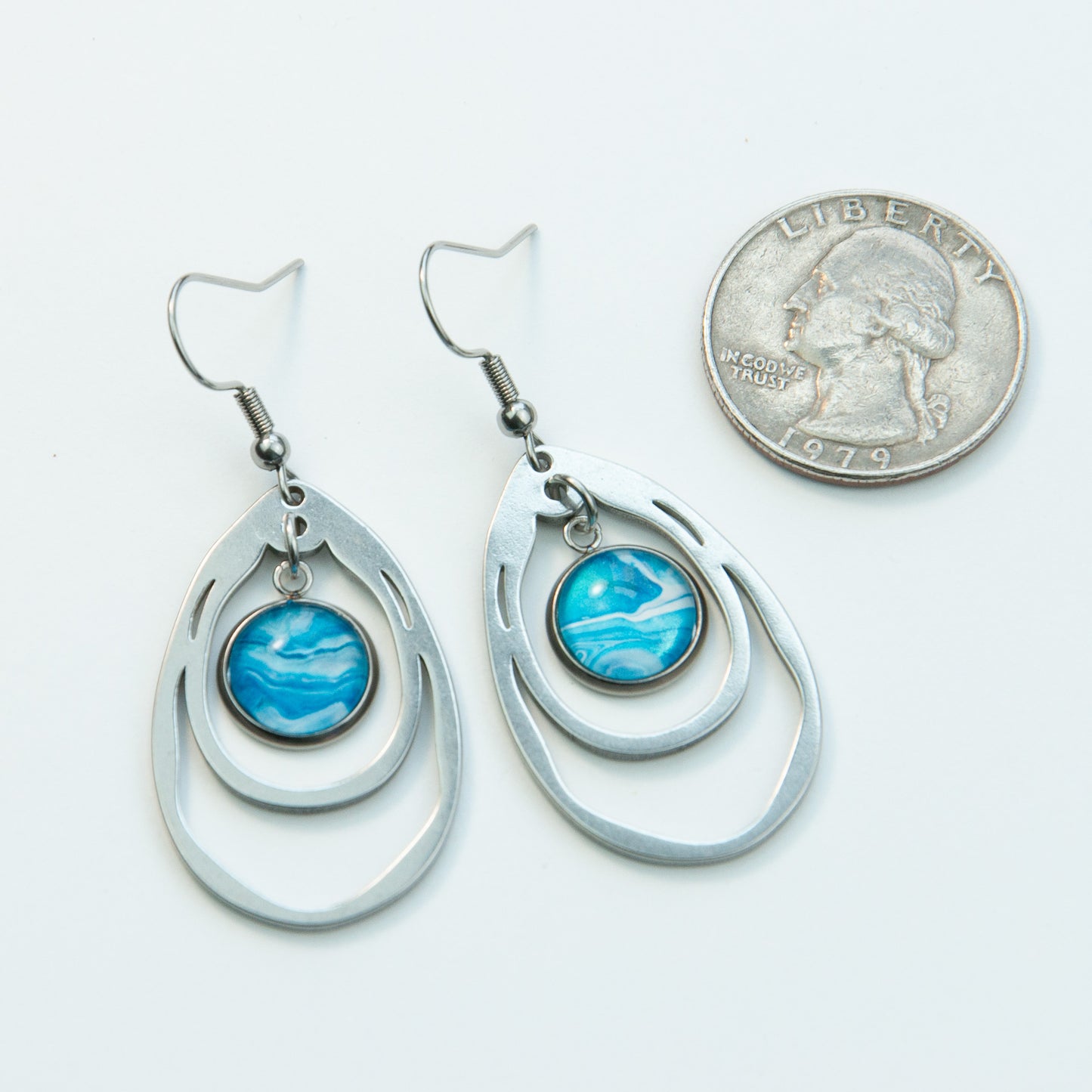 Caribbean Flow Double Drop Silver Pennant Earrings (117-S)