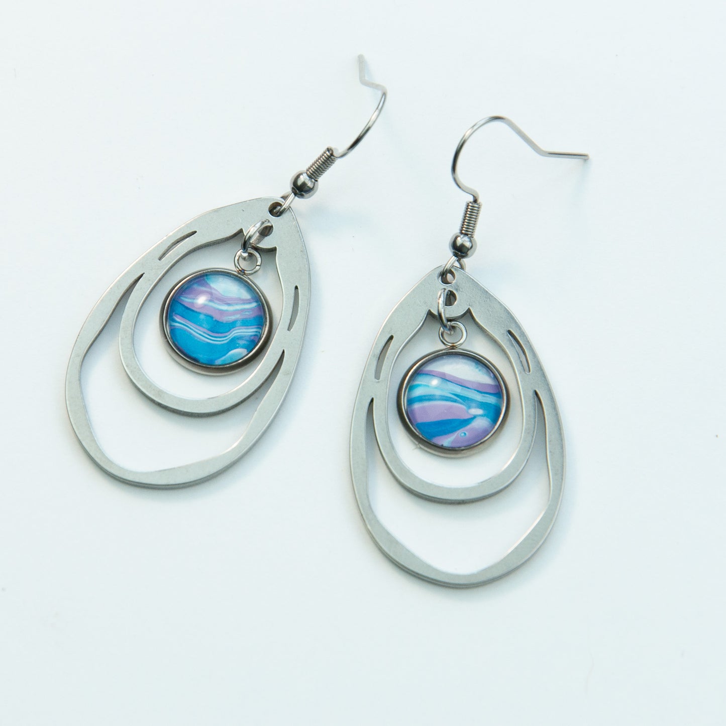 Skyscape Painted Double Drop Silver Pennant Earrings (108-S)