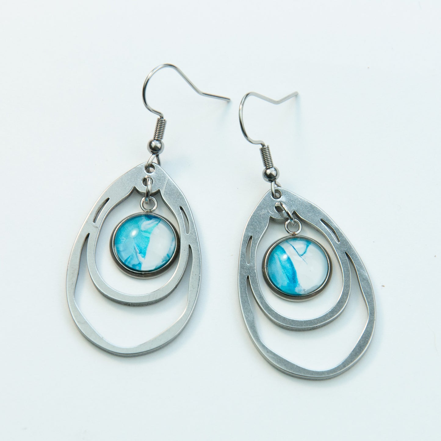 Caribbean Flow Double Drop Silver Pennant Earrings (117-S)
