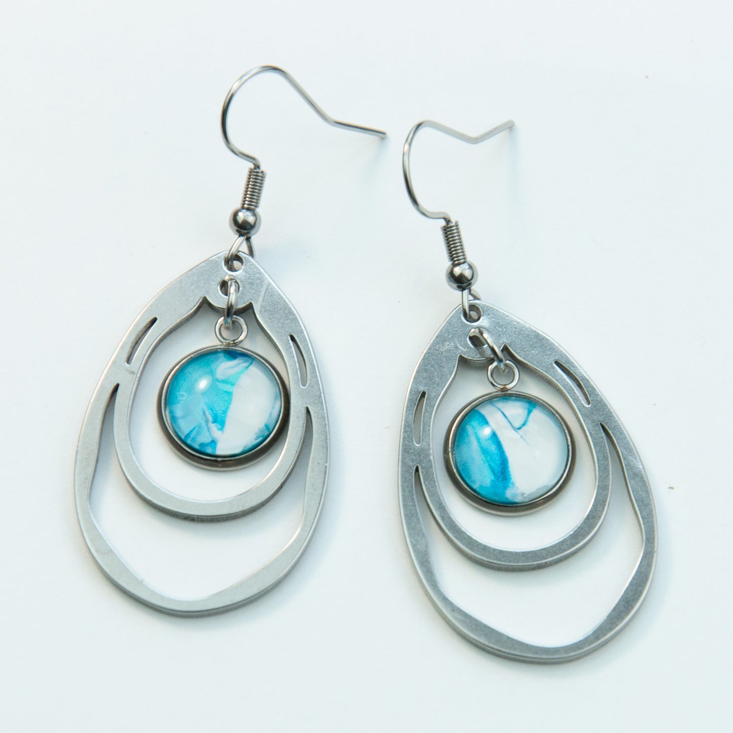 Caribbean Flow Double Drop Silver Pennant Earrings (117-S)