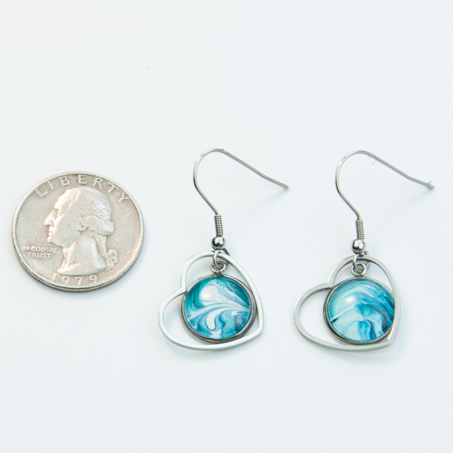 Blue Flow Heart Pennant Earrings (115-S)