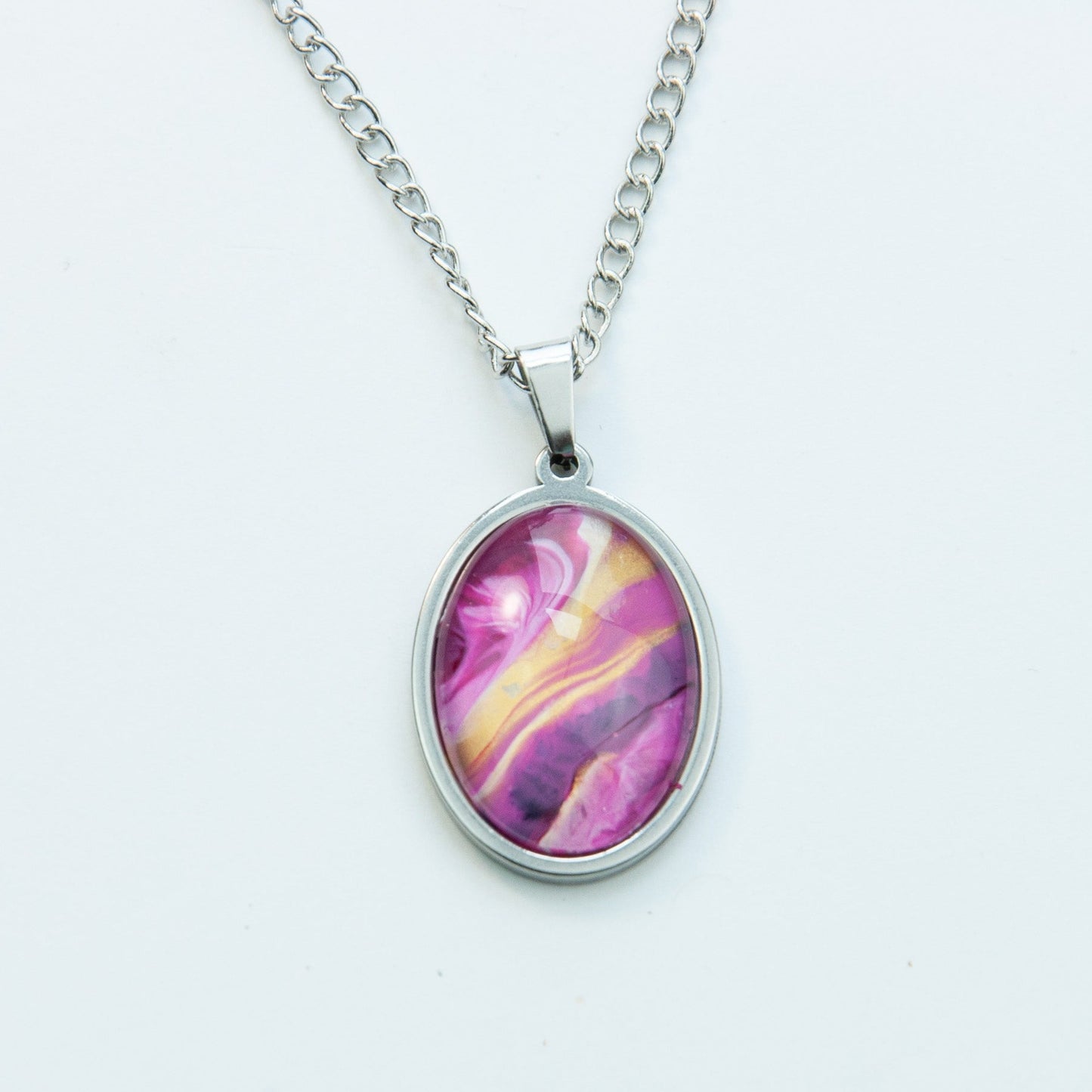 "Pink & Gold" Fluid Art Necklace (209)