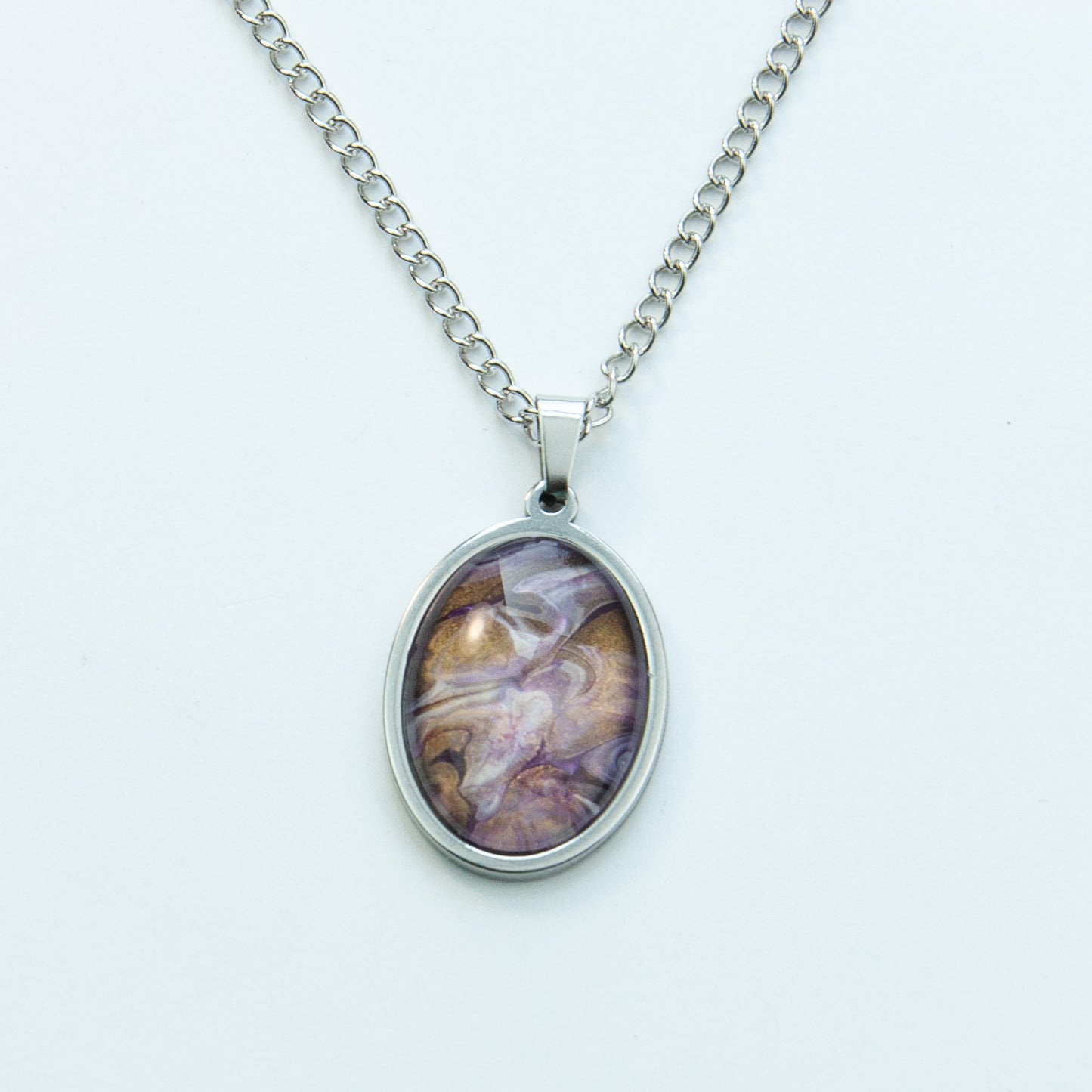 "Plumb & Gold" Fluid Art Necklace (208)