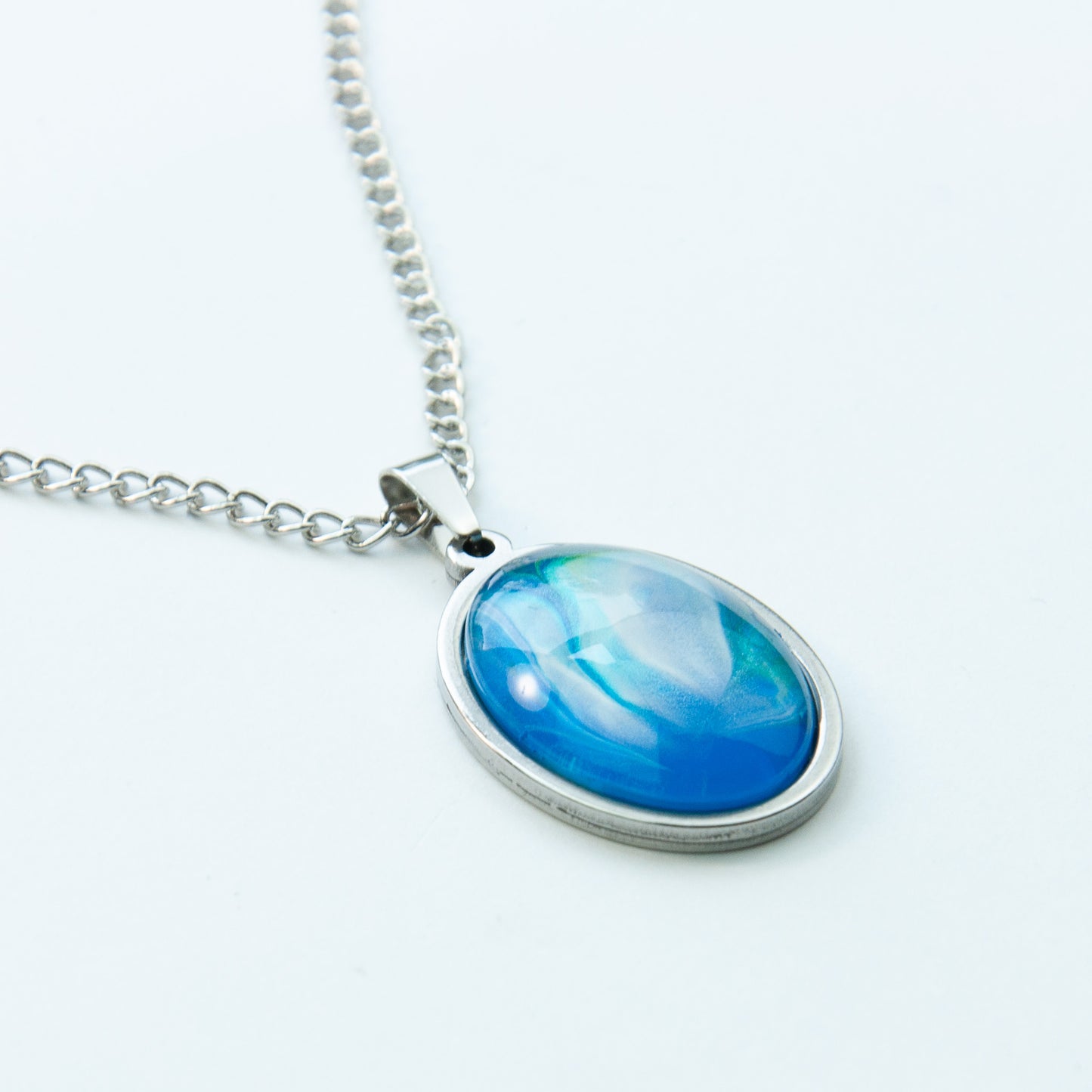 "Essence" Blue Fluid Art Necklace (202)