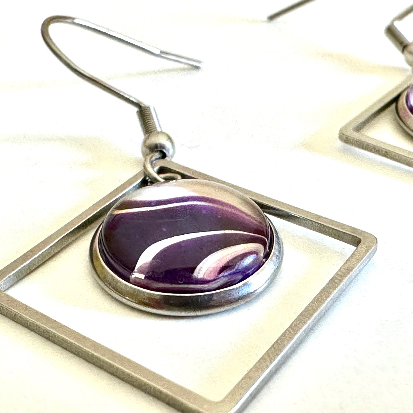 Purple Swoosh Silver Earrings (121-S)