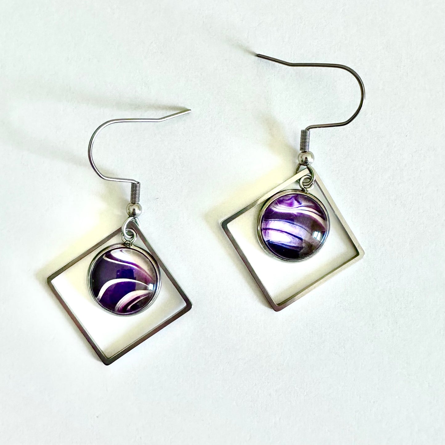 Purple Swoosh Silver Earrings (121-S)