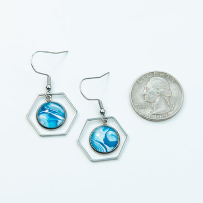 Caribbean Hex Pennant Earrings in Silver (119-S)