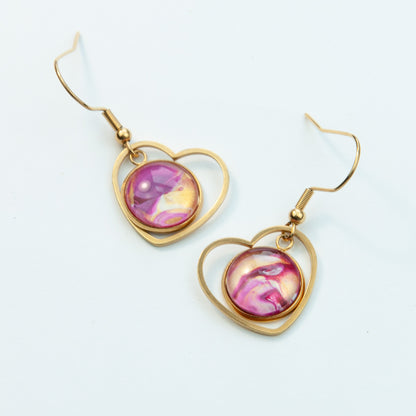 Pink and Gold Heart Earrings (105-G)
