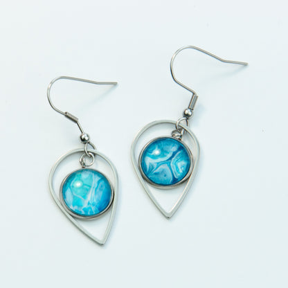 Bright Teal and Silver Teardrop Earrings (103-S)