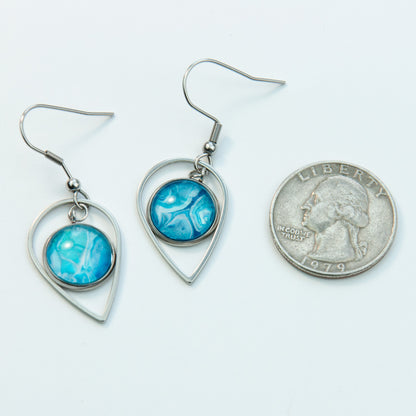 Bright Teal and Silver Teardrop Earrings (103-S)