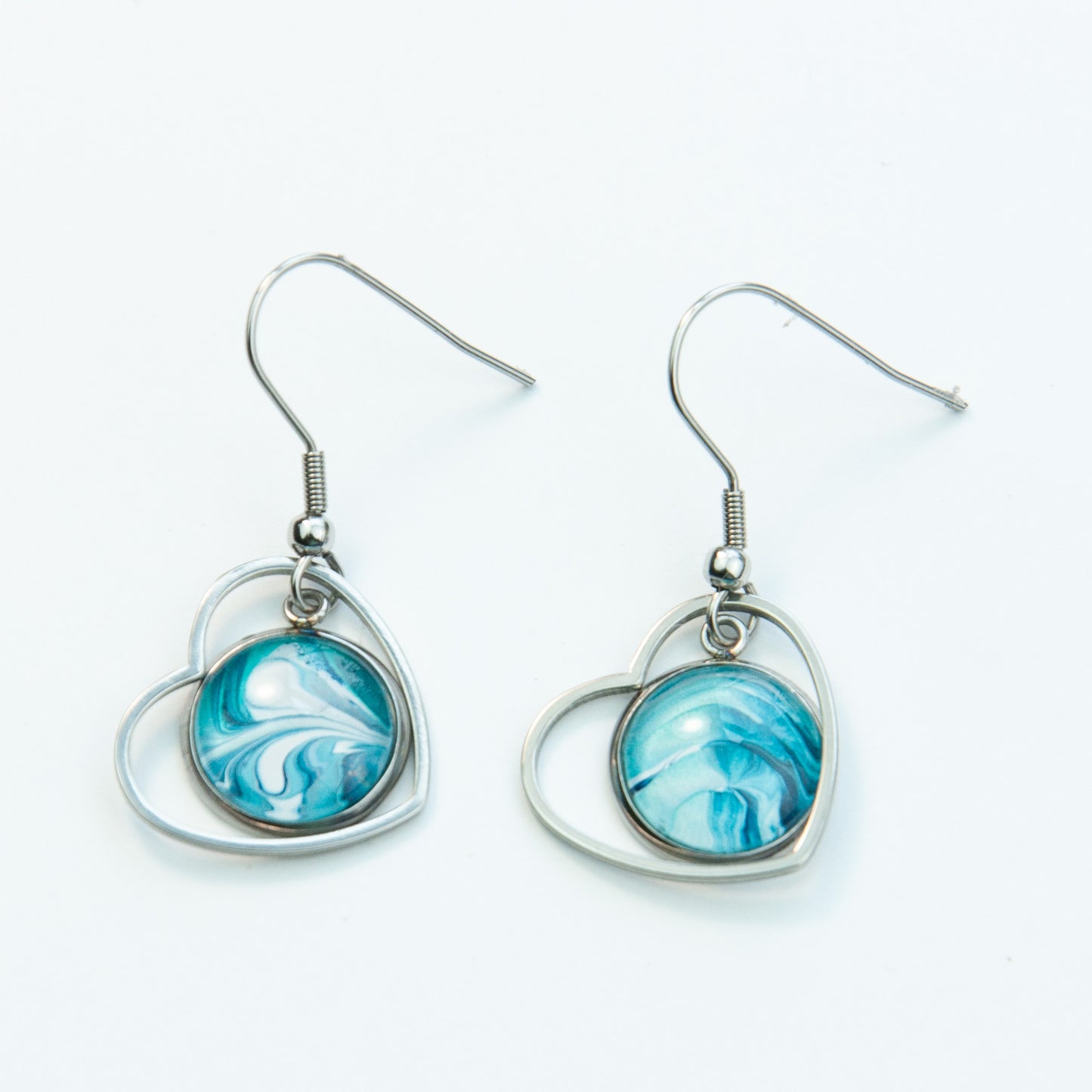 Blue Flow Heart Pennant Earrings (115-S)