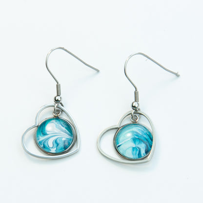 Blue Flow Heart Pennant Earrings (115-S)