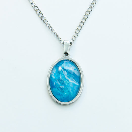 "Tropical Waters" Blue Fluid Art Necklace (203)