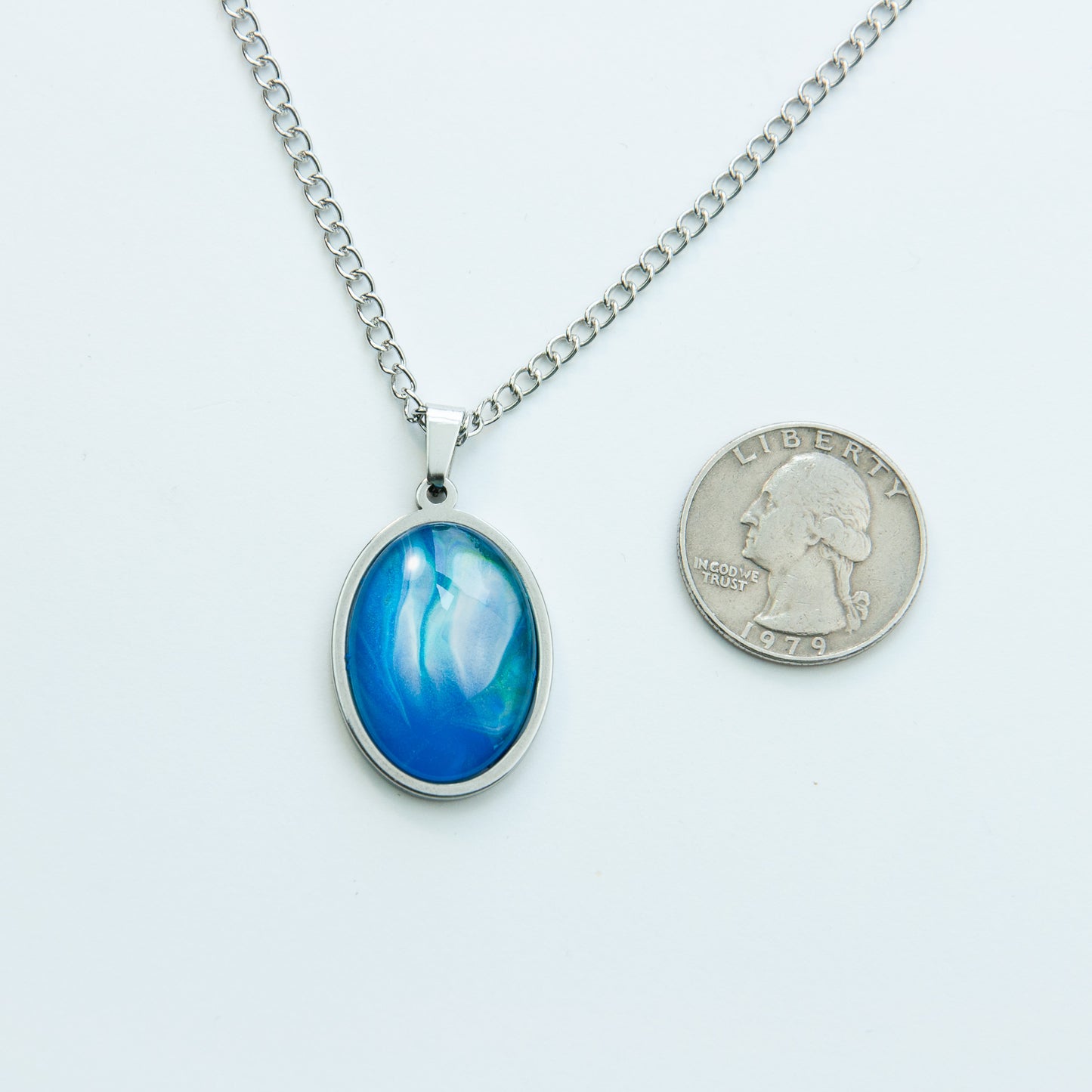 "Essence" Blue Fluid Art Necklace (202)
