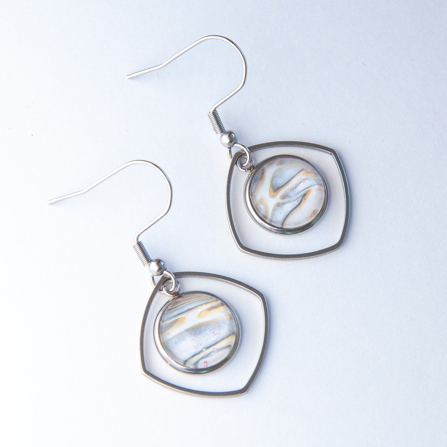 Gray and Gold Silver Pendant Earrings (128-S)