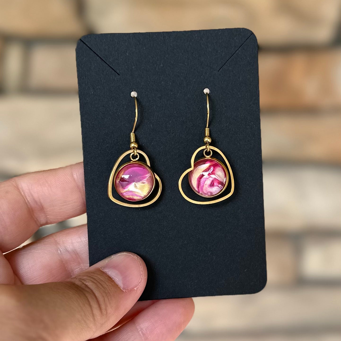 Pink and Gold Heart Earrings (105-G)